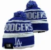 Dodgers Beanie Los Angeles Berretti Tutte le 32 squadre Lavorato a maglia con risvolto Pom Berretti da baseball Cappelli a righe Sideline Lana calda USA College Sport Cappelli lavorati a maglia Berretto per donna a14