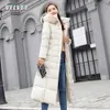 Mulheres para baixo parkas v es algodão acolchoado forro 3xl moda gola de pele jaqueta de inverno feminino longo casaco com capuz 231114