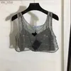 Croped Women T Shirt Triangle Badge Rhinestone Design Vest Tops Ins Fashion Street Style Tanks Goodgood