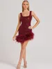 Casual jurken modphy 2023 sexy luxe pailletten mouwloze mini jurk elegante roze veer backless slanke beroemdheid avondfeestje