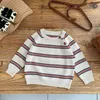 Set Maglione lavorato a maglia caldo sfocato a righe da ragazzo e ragazza Girocollo Maglione con spacco laterale grosso Maglione Pullover Capispalla 231114