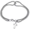 Link Bracelets Fashion Silver Color Double Chain Hollow Cross Stainless Steel Bracelet For Men Women Trendy Hip-Hop Casual Amulet Jewelry