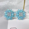 Stud Earrings SENYU Luxury Flower Big Women Fill Zirconia Gold Silver Plate Fashion Jewelries Party Accessories