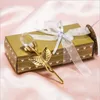 50PCS Wedding Favors Clear Crystal Rose with GoldSilver Long Stemmed in Gift Box Bridal Shower Party Giveaways For Guest