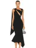 Casual Dresses Women Summer Sexy V Neck Key Hole Cloak Black Midi Sleeveless Cut Out 2023 BodyCon Elegant Evening Club Party Dress