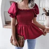 Women's Blouses Black Ruffle Blouse Women 2023 Summer Fashion Square Collar Puff Sleeve Bustier Corset Top Woman Sexy Backless White