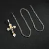 Hänghalsband tvärhalsband Dual Layer Two-Tone Jesus Crucifix smycken rostfritt stål religiös gåva 24''cubakedja ingår