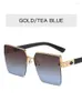 Sunglasses Metal Large Frame Women Men Trendy Gradient Lens Semi-Rimless Sun Glasses Female Retro High Quality Eyewear