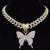 Pendant Necklaces Men Women Hip Hop Iced Out Bling Butterfly Necklace Cuban Chain HipHop Fashion Charm Jewelry