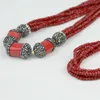 Choker Nigeriaanse bruiloftsjuwelen Multi -lagen Crystal Red Coral kralen Lang statement ketting vrouwen Afrikaans Afrikaans