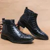 Boots Fashion Buckle Leather Men Shoes Crocodile Pattern Ankle Oxfords Dress Business