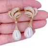 Dangle Earrings KKGEM 13x18mm Sea Shell Pearl Gold Plated Cz Pave Stud Drop Gifts