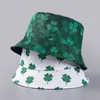 Wide Brim Hats Summer Outdoor Four-leaf Clover Printing Reversible Bucket Hat Versatile Flowers Sunscreen Basin Female