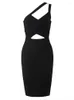 Casual Dresses Black White Bodycon Bandage Dress Women Sexy One Shoulder Hole High Waist Knee Length Celebrity Evening Club Party