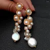 Dangle Earrings Natural Freshwater White Pearl Gold Color Plated Stud Flower Cute Wedding For Women Gift