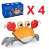 Zwierzęta elektryczne/RC 4PCS/Set Crab Toy z muzycznymi interaktywnymi zabawkami interaktywnymi dla czasu na brzuch Uciekłe kraby.