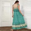 Casual Dresses Summer Fashion Green Sexy Midi Dress For 2023 Women Bohemian Wedding Guest Long High midja mjuk maxi Robe Vestido