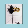 Maschere per feste Maschera di stampa lucida piuma di moda con bastone Y Donna Signora Mezza faccia Veneziana Halloween Masquerade Mardi Gras Gift Drop Dhudv
