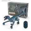 Electric/RC Animals Kids Remote Control Dinosaur Toys RC Electric Walking Jurassic Dinosaur Simulation Velociraptor Toy med LED -ljus och brusande Q231114