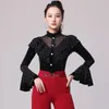 Stage Wear Long Sleeve Balloom Dance Tops Velvet Tango Clothing Adult Women Black Red Waltz Dancing Performance Costume DL11133