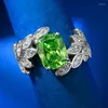 Cluster Rings Flower Emerald Diamond Ring Real 925 Sterling Silver Party Wedding Band for Women Bridal Engagement Jewelry Gift