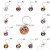 Keychains Lanyards Sugar Candy Skl Head Keyrings Punk Style Pattern Key Ring Skeleton Time Gem Cabochon Keychain Drop Deli Dhgarden Dhpiu