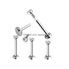 Labret lábio piercing jóias punk na moda sier 16 calibre anéis de aço cirúrgico labret barra orelha studs diamantes cristal nariz anel sobrancelha dhns9