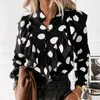 Dames Blouses Casual Leopard Dot Print Ruffle Blouse Shirt Herfst Winter Lange mouw Dames Shirts Elegant Office Lady V-hals Button Tops