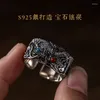 Cluster Rings Buddhistone Silver Color Xianglong Spela Pearl Ring for Men's Retro China-Chic Dominant Personality Open