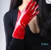 Gants sans doigts en cuir verni pour femmes, rouge vif, Style court, Imitation véritable, sans doublure, mitaines Sexy pour femmes