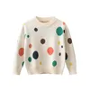 Uppsättningar Spring Autumn Children Sweater For Girls 100% Cotton Novely Heart Dot Striped Kid's Knit Sweater Casual Sport Sweaters 231114