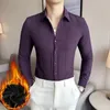 Camicie casual da uomo Camisas De Hombre Autunno Inverno Spessore caldo per uomo Abbigliamento Camicia slim fit di alta qualità di grandi dimensioni Manica lunga Viola