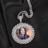 Hängselhalsband Bling King Diy Photo Pendant Runt veteörar Full Iced Out CZ Picture Pendant Grave Name Fashion Memy Smycken för gåva T230413