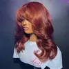 Brazilian Reddish Brown Colored Body Wave Wig with Bang Short Lace Front Wig Human Hair Wig for Women Glueless Wear Go Synthetic Wig