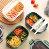 Servis uppsättningar Lunch Box Double Layer PP Silikonmateriallådor med mikrovågsugn Bento Perfekta gåvor för studentvuxna