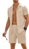 メンズ2ピースシャツセット半袖カジュアルボタンダウンヒッピーTシャツショーツセット夏のファッションビーチの衣装