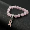 Länk armband ankomst bröstcancer medvetenhet smycken vit rosa opal pärlstav armband band charm armbandsänglar