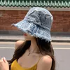 Berets Japanese Simple Anti-ultraviolet Denim Bucket Hat Ins Rough Edge Retro Sun Cap Spring And Summer Protection Basin Hats Women