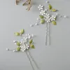 Grampos de cabelo bonito branco pequenas flores nupcial bandana folhas verdes videira hairpin opala cristal headdress acessórios de casamento