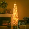 Christmas Decorations Pink 6ft Pencil Tree Slim Artificial with Realistic Branches and Warm LED Lights Decoration 231113