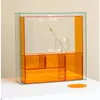 Saklama kutuları kare turuncu makyaj organizatörü şeffaf akrilik kutu çekmecesi tasarımı pratik ve güzel