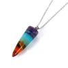 1 Stück natürliche mehrfarbige Chakra-Stein-geschnitzte Kristall-Reiki-Energie-Heilung-Subuliform-Punkt-Anhänger-Halskette