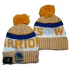 Warriors Beanie Golden States Berretti Tutte le 32 squadre Lavorato a maglia con risvolto Pom Berretti da baseball Cappelli a righe Sideline Lana calda USA College Sport Cappelli lavorati a maglia Berretto per donna a3