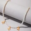 Подвесные ожерелья модный жемчужный каменный кольцо Clover Choker Che Chain Collese для женщин золотой цвет сплав сплав металлические кисточки для вечеринки ювелирные изделия 23368