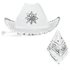 Bérets Cowboy Chapeaux Righestones Sequins Summer Sunhat Western Cowgirl Hat et Bandana Scarf Costume Fête Habill Up Accessoires