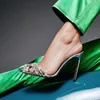 Sandały sandałowe spiczasty palce kryształowe przezroczyste samice cienkie wysokie obcasy slipon solidne seksowne damskie buty letnie moda 230413