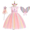 Flickans klänningar Purim Unicorn Girls Dress Kids Birthday Party Princess Costume For Halloween Cosplay Christmas Chiles Ball Stage Disfraz Mujer 231113