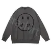 Högkvalitativa designers gul man retro smiley ansiktsbrev tryck tröja kvinnors t -shirt vårtrend långärmad topp high street tröja