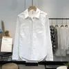 Blouses voor damesoverhemden vrouwen shirts lente lente lange mouw blauwe blouse katoen tops vrouwelijke Koreaanse stijl korte afslag down kraag zakken witte shirts 230414