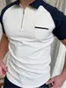 Men's T Shirts POLO Shirt Zipper Checkered Color Matching Men's T-shirt Top